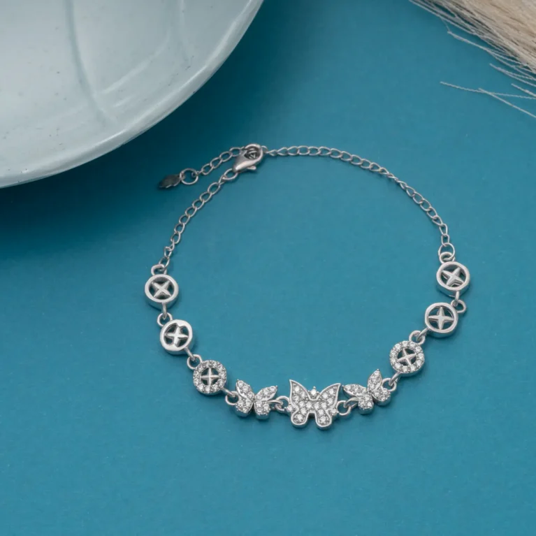 Butterfly Floral Link Bracelet B 97 on table