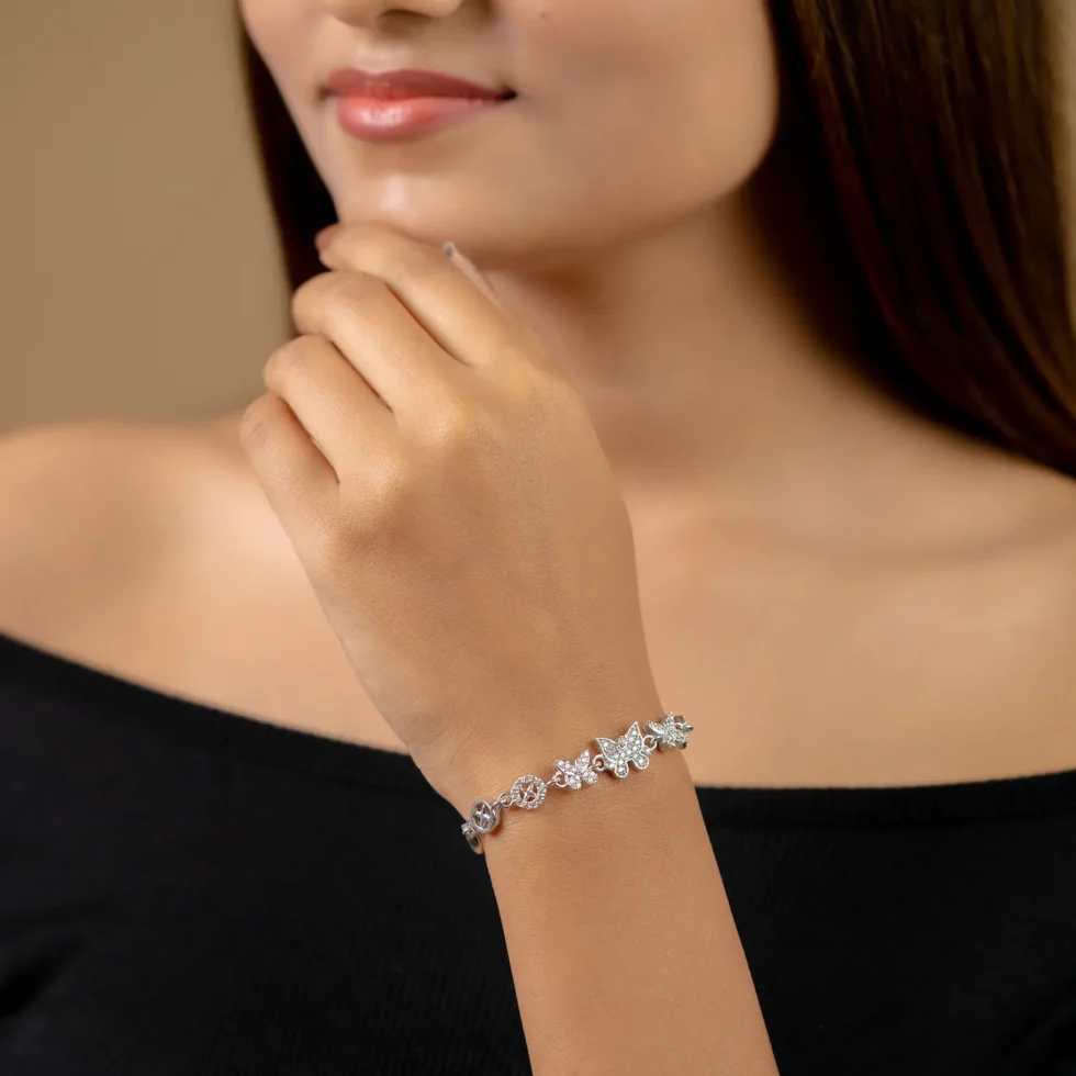 Butterfly Floral Link Bracelet B 97 with model