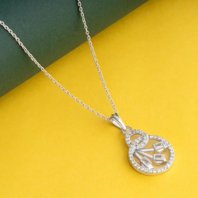 Crystal Blossom Circle Pendant Necklace P50 on table