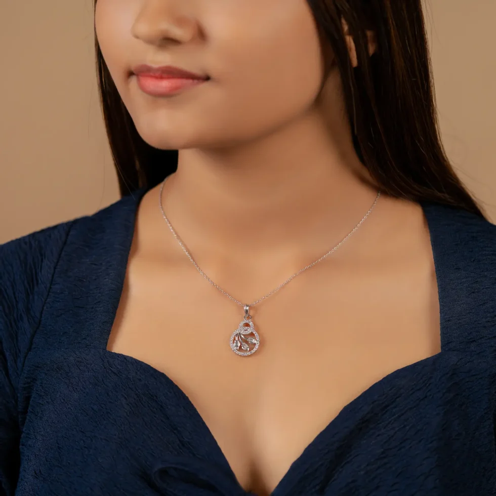 Crystal Blossom Circle Pendant Necklace P50 with model