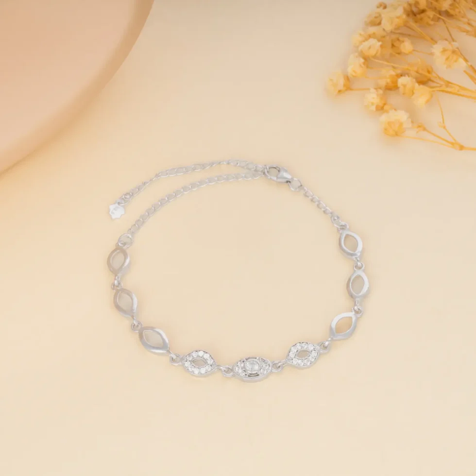 Crystal Leaf Link Bracelet B 113 on table 2