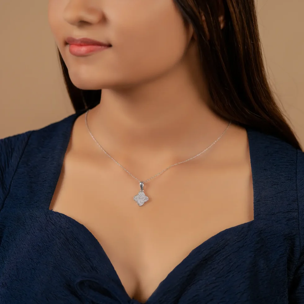 Diamond Clover Necklace (N1) with model