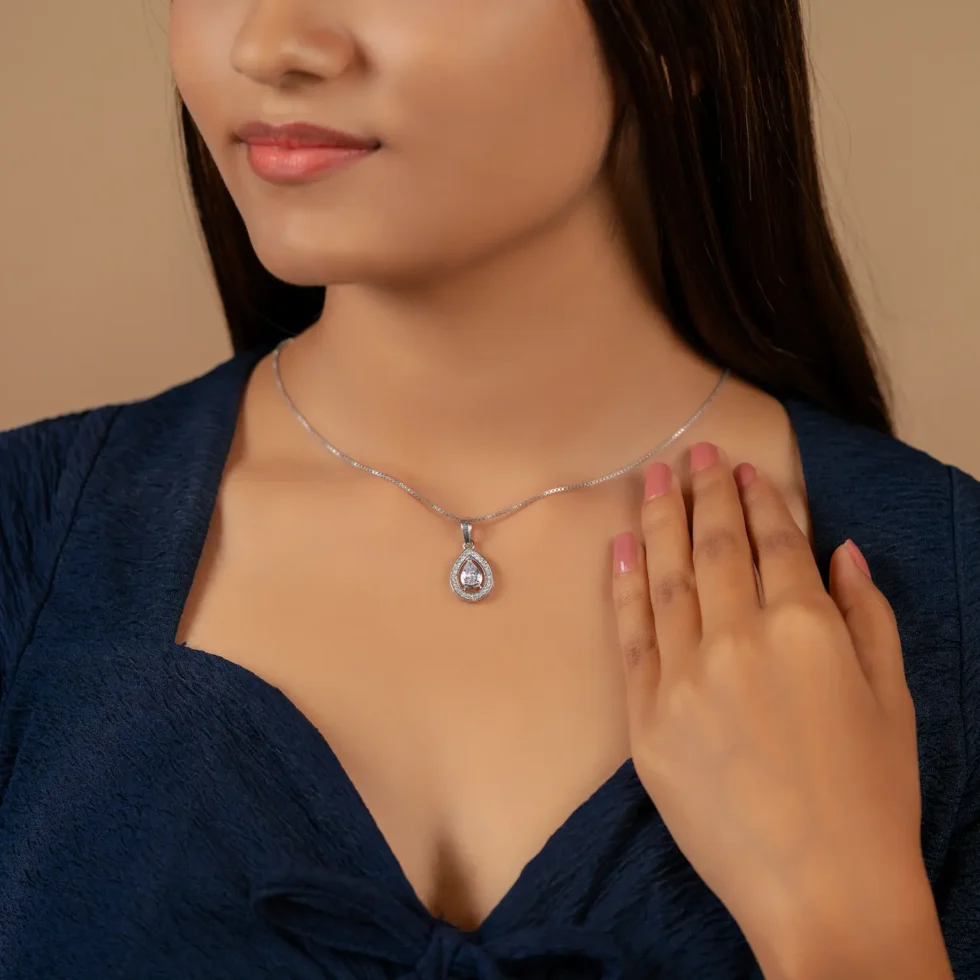 Eternal Teardrop Silver Necklace N17 with model