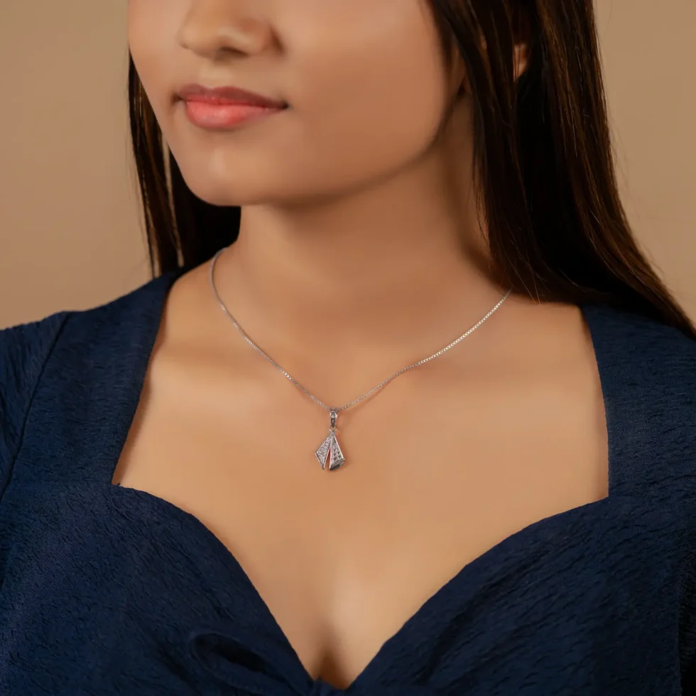 Half Cubic Triangle Necklace N37 with model