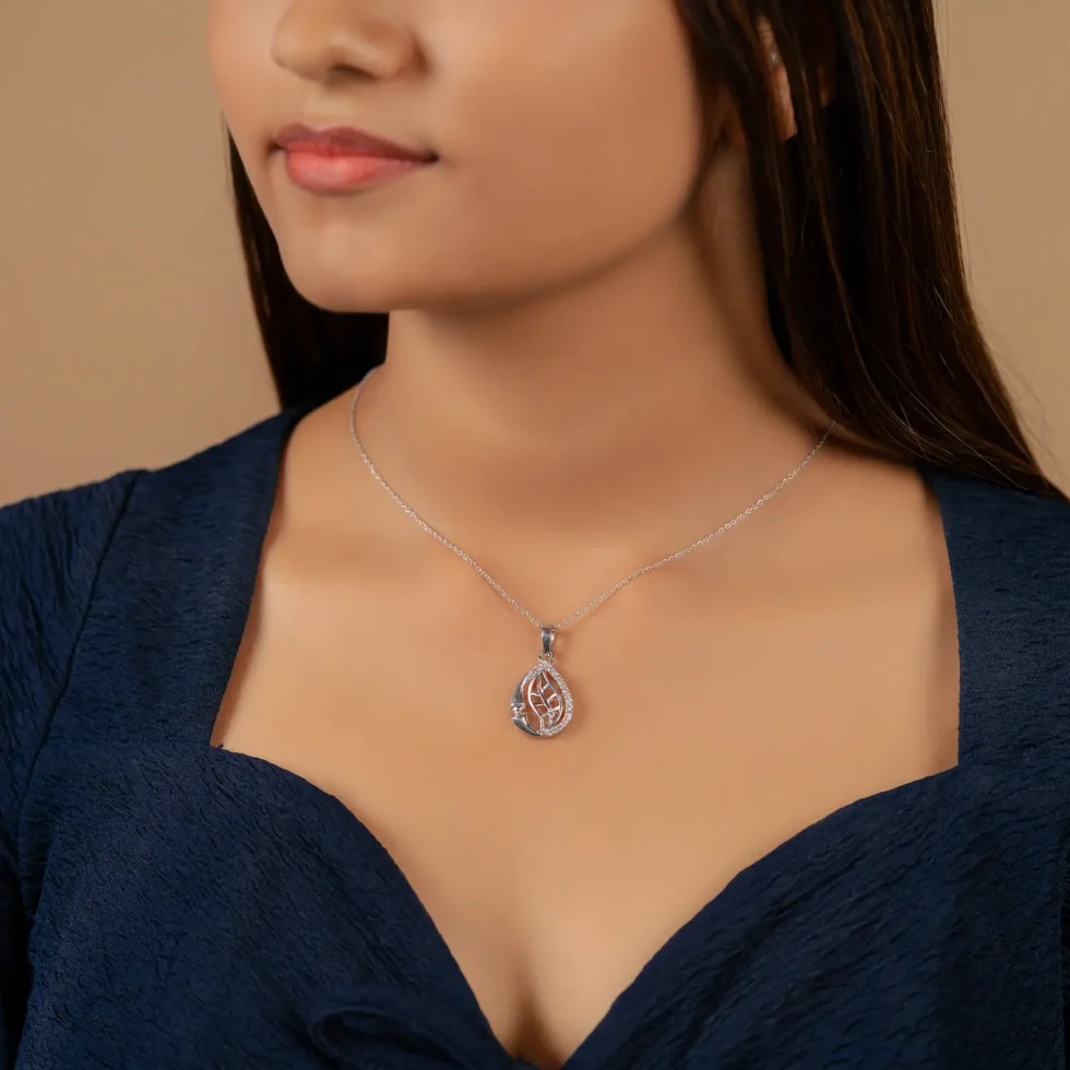 Leaf Illusion Diamond Pendant P51 with model