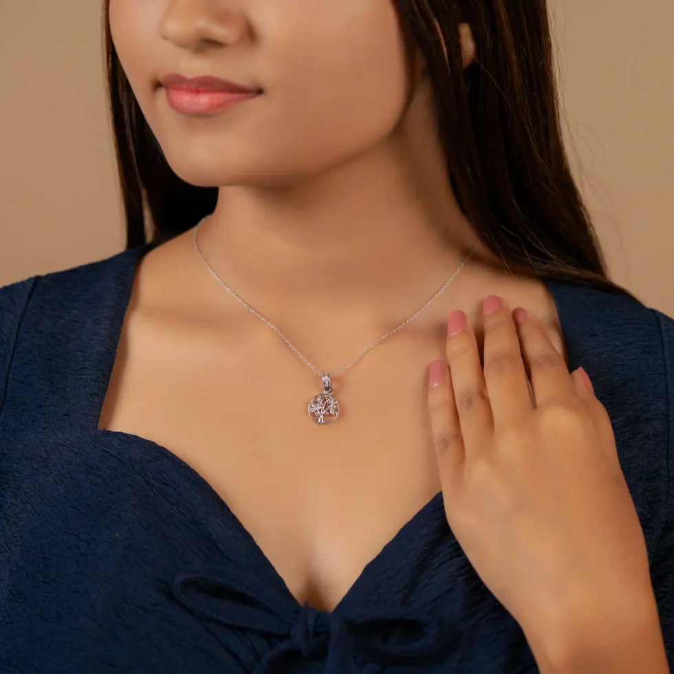 Lumina Diamond Tree Pendant Necklace P2 with model