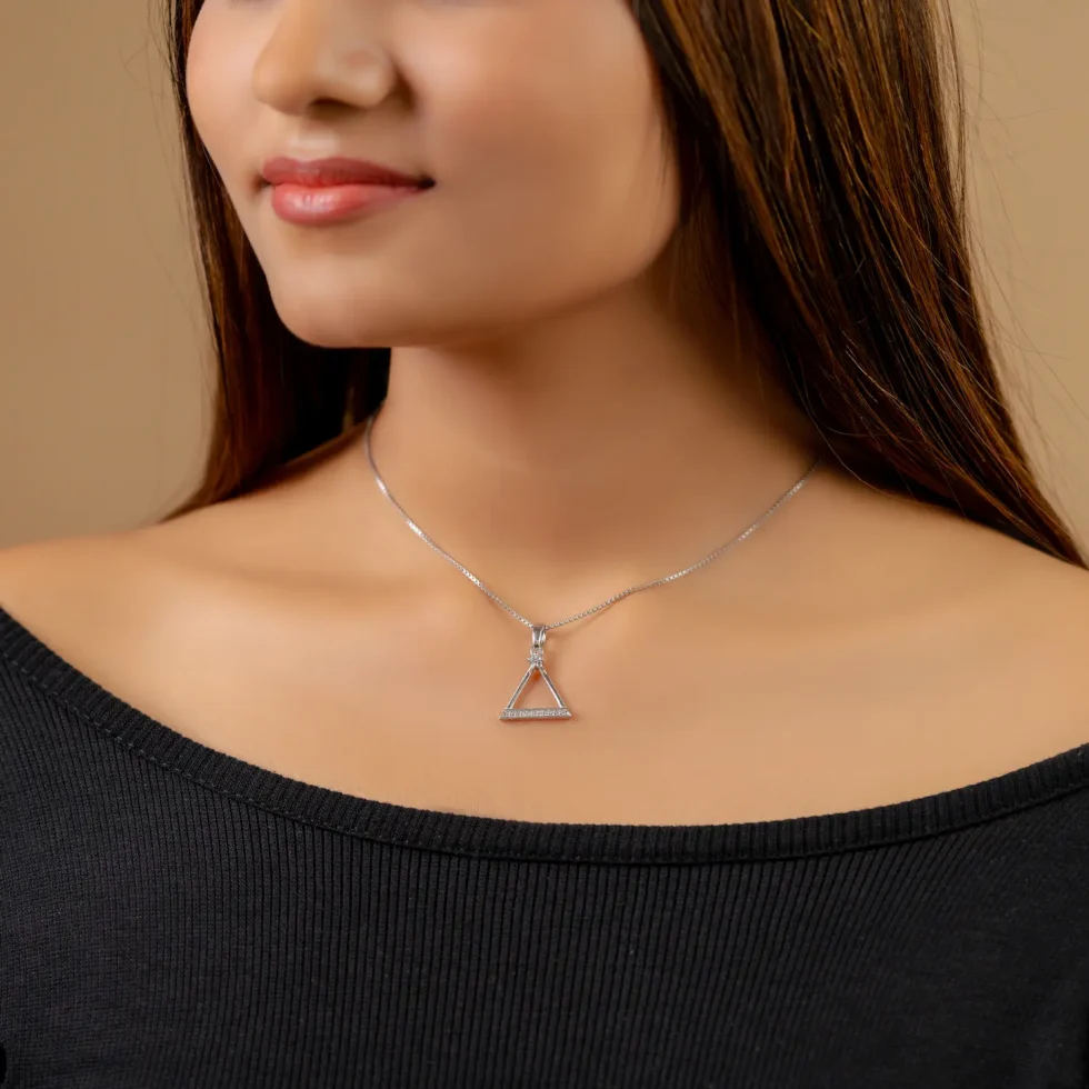 Minimalist Triangle Necklace N40 with model