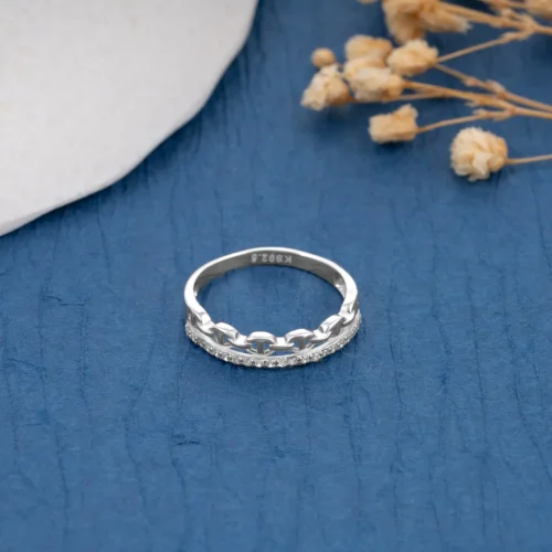 Nishav Jewellers 925 Sterling Silver Diamond Chain Luxe Ring R 199 on table