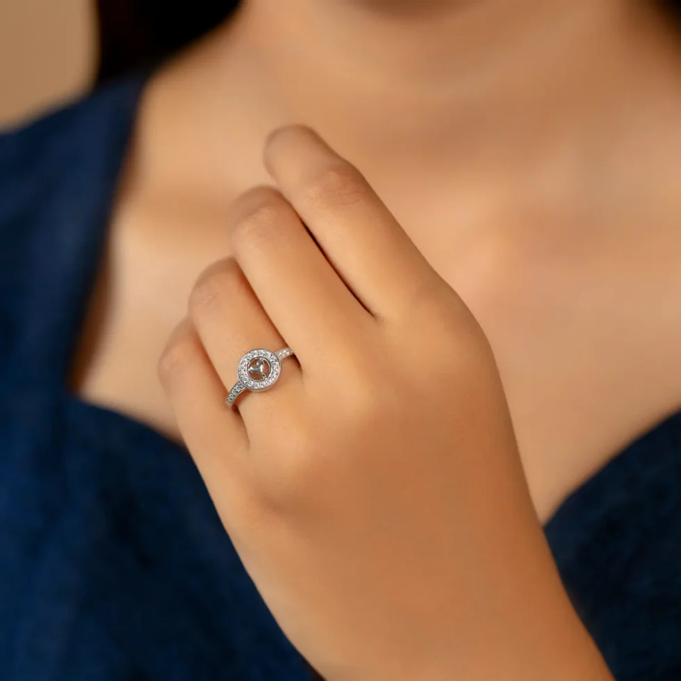 Nishav Jewellers 925 Sterling Silver Eternal Heart Halo Ring R 202 with model