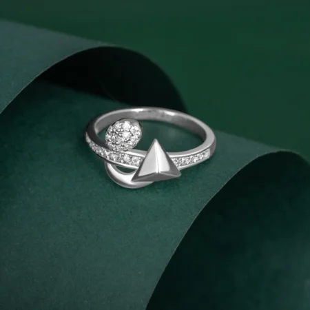 Nishav Jewellers 925 Sterling Silver Floral Pyramid Luxe Ring R 227 on table