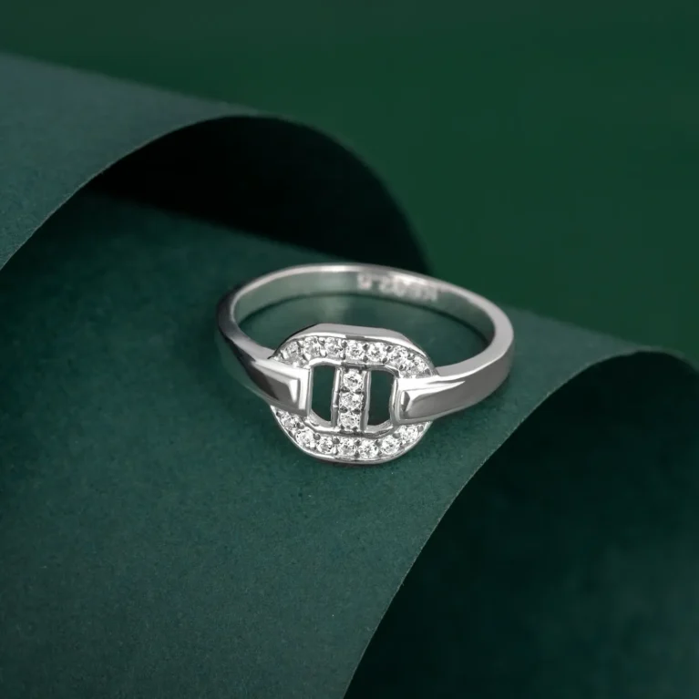 Nishav Jewellers 925 Sterling Silver Hermes diamond Ring R 67 on table