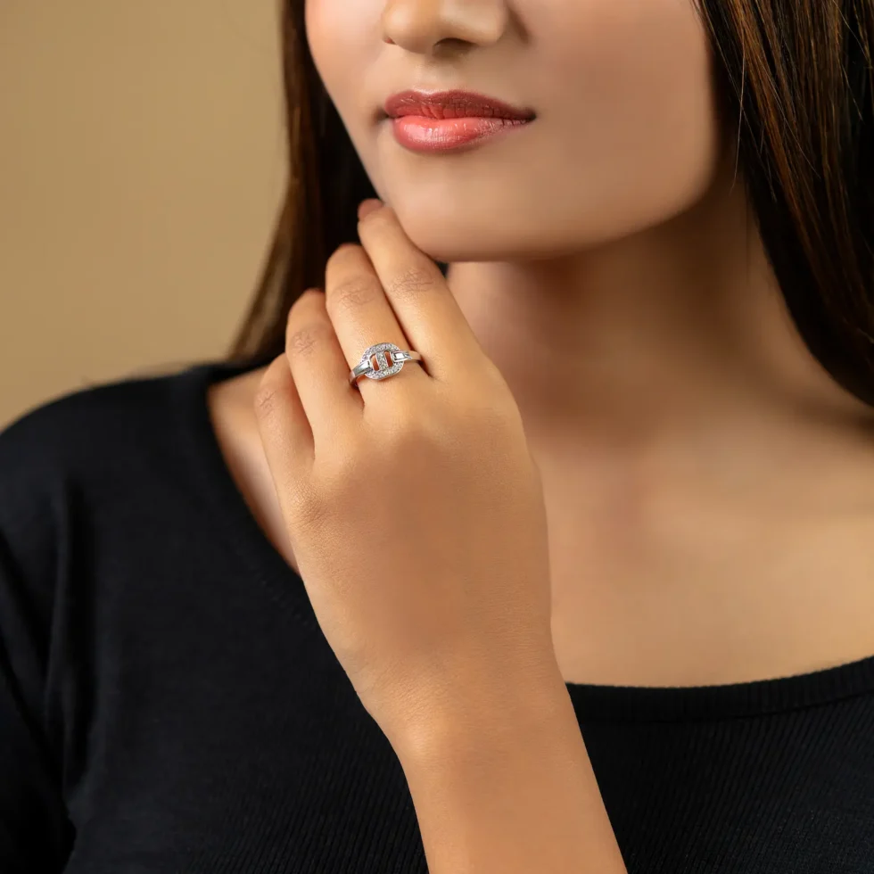 Nishav Jewellers 925 Sterling Silver Hermes diamond Ring R 67 with model