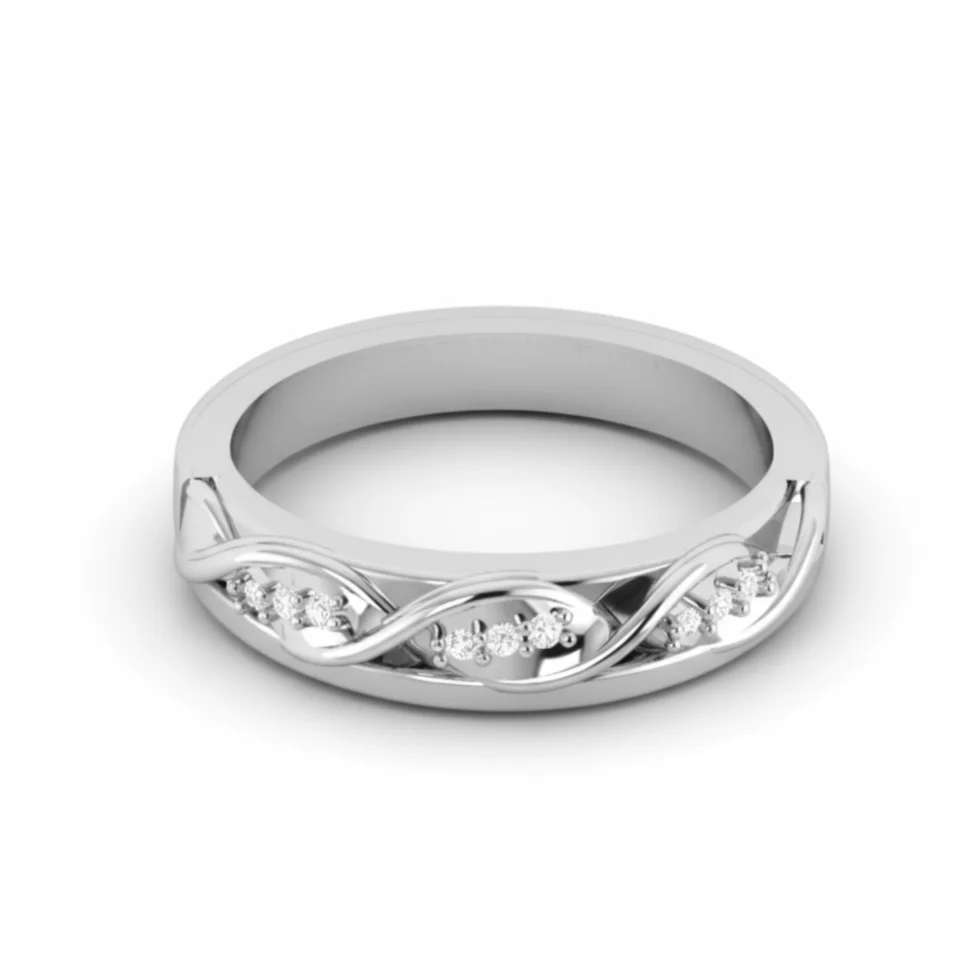 Nishav Jewellers 925 Sterling Silver Infinity Weave Diomond Band Ring CR 12