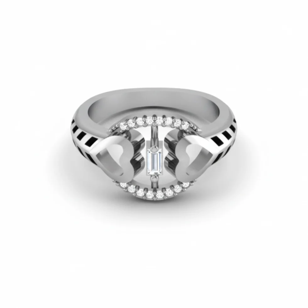 Nishav Jewellers 925 Sterling Silver Twin Hearts Ring R 19
