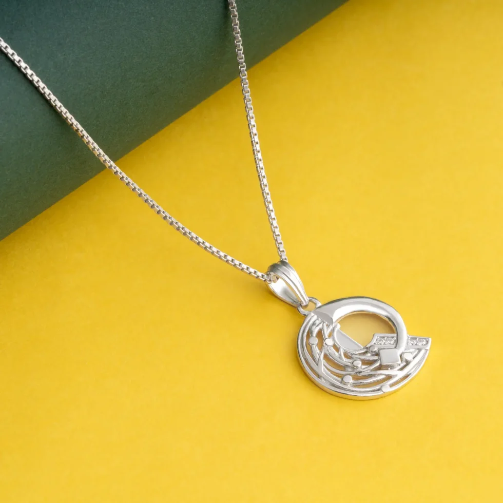 Sterling Silver Abstract Wave Pendant N52 on table