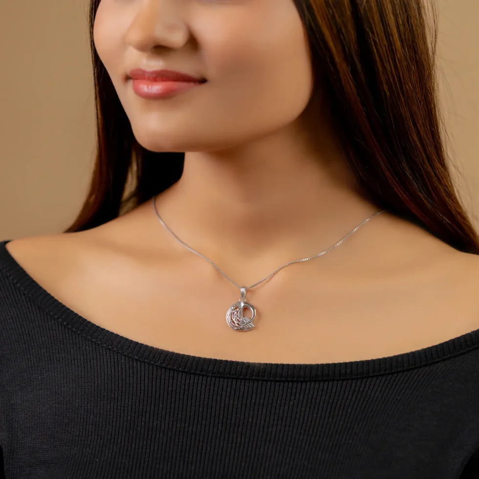 Sterling Silver Abstract Wave Pendant N52 with model