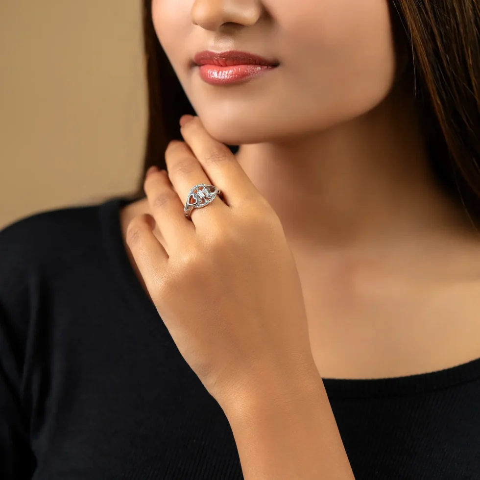 Twin Hearts Ring R 19 with model