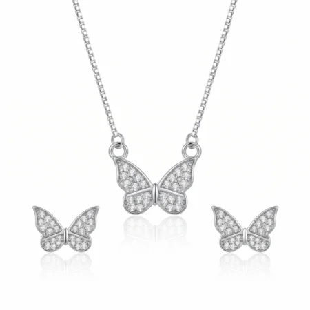 Nishav Jewellers 925 Sterling Silver Butterfly Sterling Necklace Set