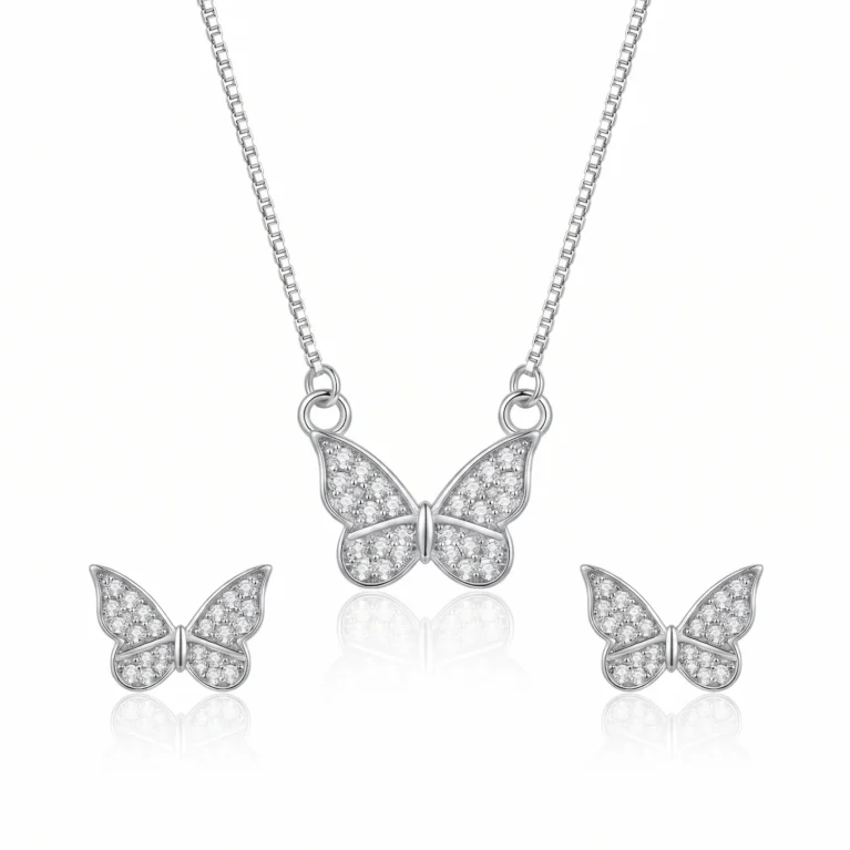 Nishav Jewellers 925 Sterling Silver Butterfly Sterling Necklace Set