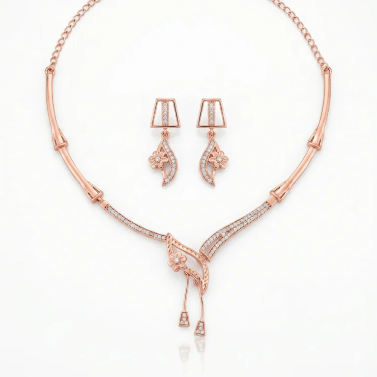 Nishav Jewellers 925 Sterling Silver Celeste Drop Necklace Set