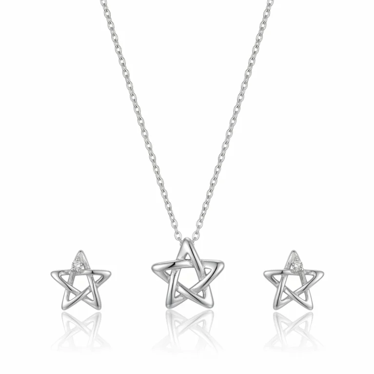 Nishav Jewellers 925 Sterling Silver Celestial Infinity Star Necklace Set