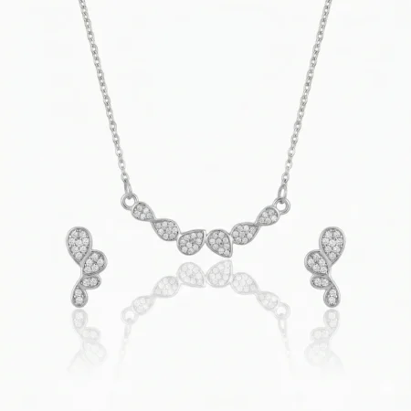 Nishav Jewellers 925 Sterling Silver Crystal Dewdrop Necklace Set