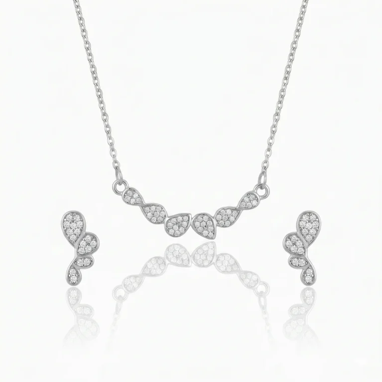Nishav Jewellers 925 Sterling Silver Crystal Dewdrop Necklace Set