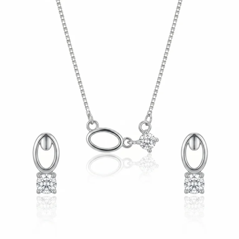 Nishav Jewellers 925 Sterling Silver Eternal Orbit Necklace Set