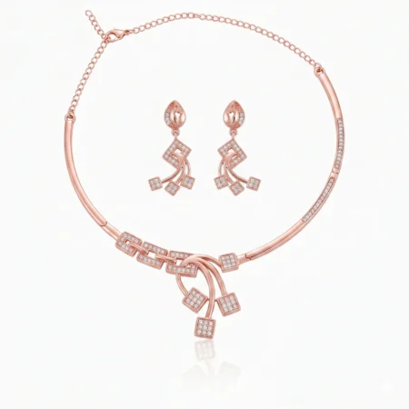 Nishav Jewellers 925 Sterling Silver Geo-Drop Pavé Chokar Necklace Set
