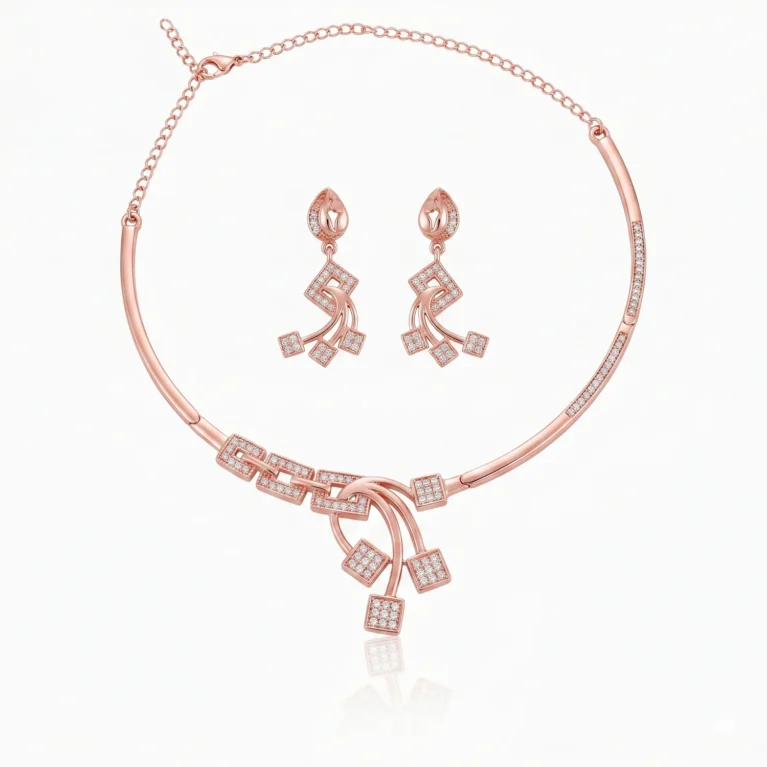 Nishav Jewellers 925 Sterling Silver Geo-Drop Pavé Chokar Necklace Set