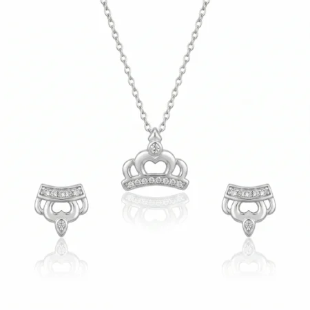 Nishav Jewellers 925 Sterling Silver Heart Crown Necklace Set