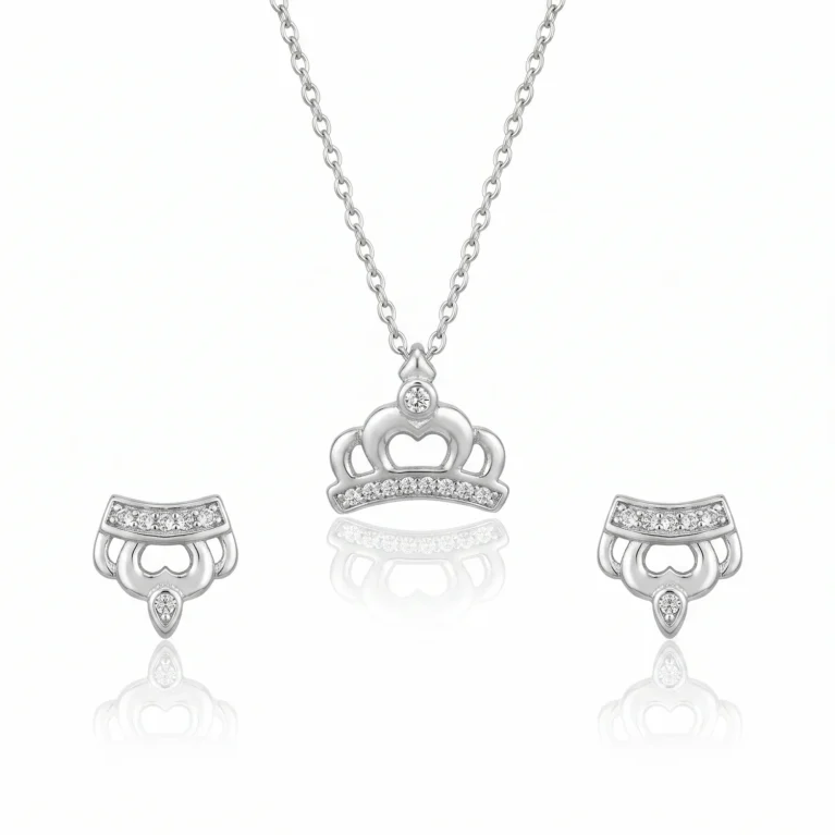 Nishav Jewellers 925 Sterling Silver Heart Crown Necklace Set