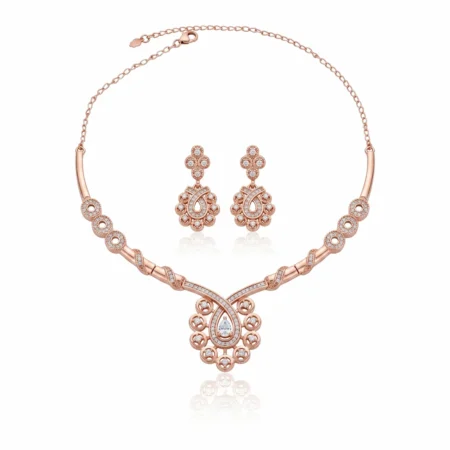 Nishav Jewellers 925 Sterling Silver Lotus Drop Pavé Necklace Set