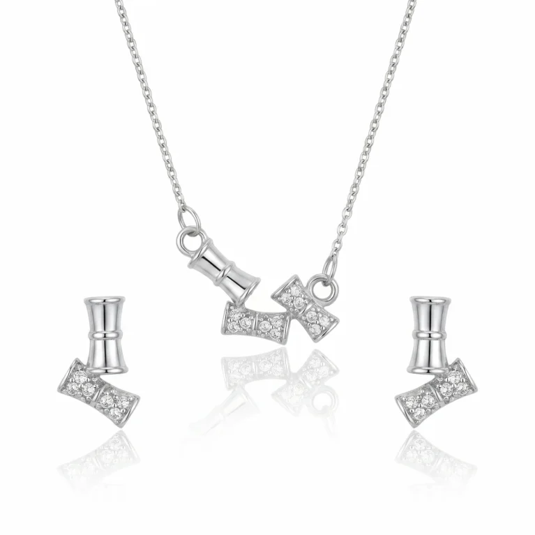 Nishav Jewellers 925 Sterling Silver Lumina Bamboo Necklace Set