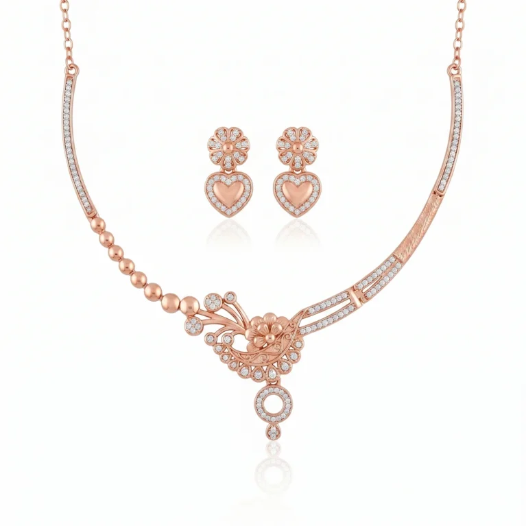 Nishav Jewellers 925 Sterling Silver Roselle Bloom Necklace Set