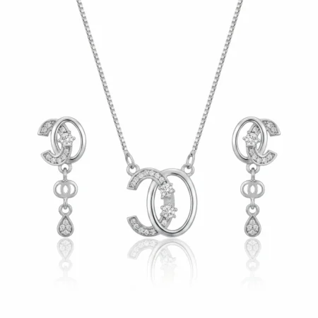 Nishav Jewellers 925 Sterling Silver Sparkling Loop Necklace Set