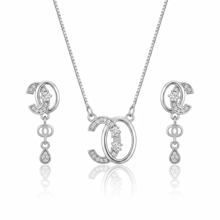 Nishav Jewellers 925 Sterling Silver Sparkling Loop Necklace Set