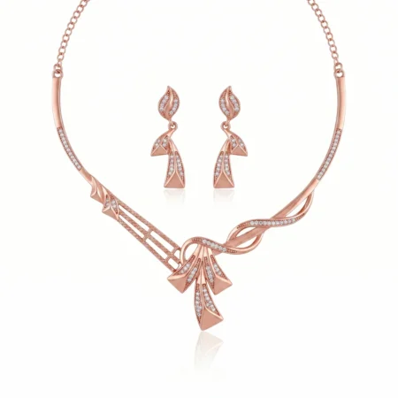 Nishav Jewellers 925 Sterling Silver Sylvia Leaf Twist chokar Necklace Set