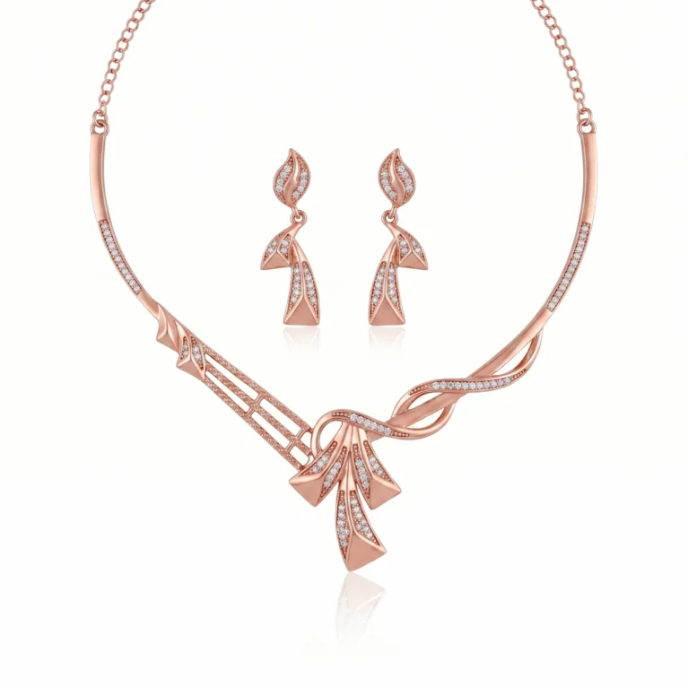 Nishav Jewellers 925 Sterling Silver Sylvia Leaf Twist chokar Necklace Set
