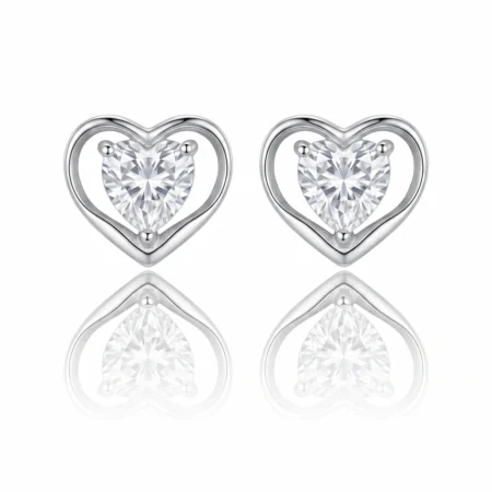 silver Heart Solitaire Earrings C169