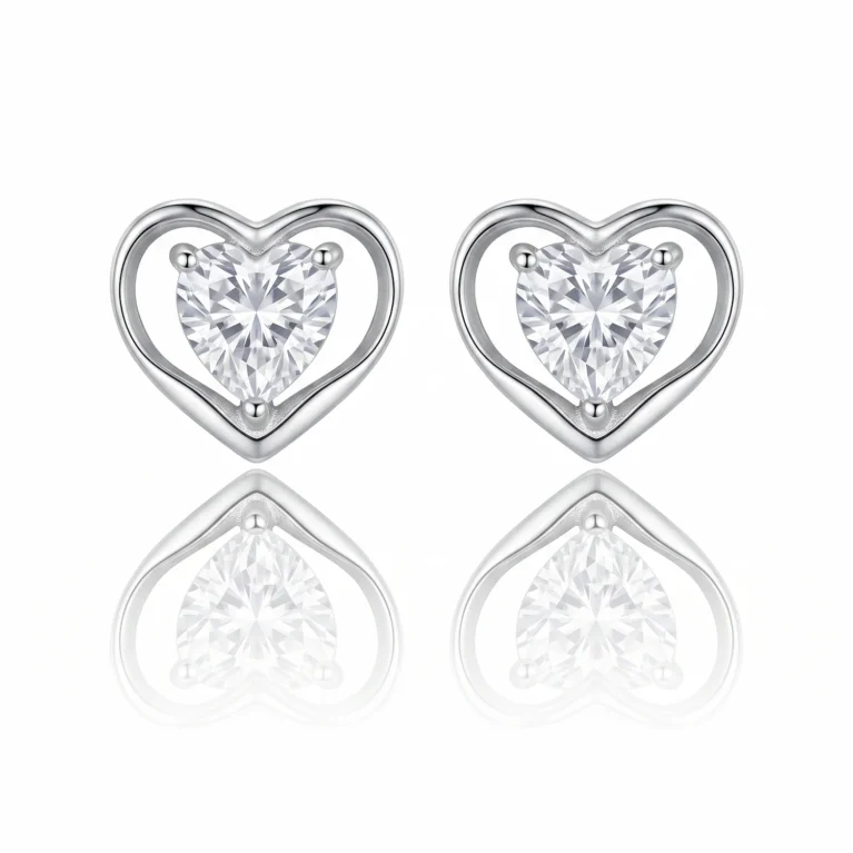 silver Heart Solitaire Earrings C169