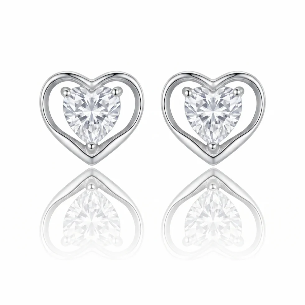 silver Heart Solitaire Earrings C169